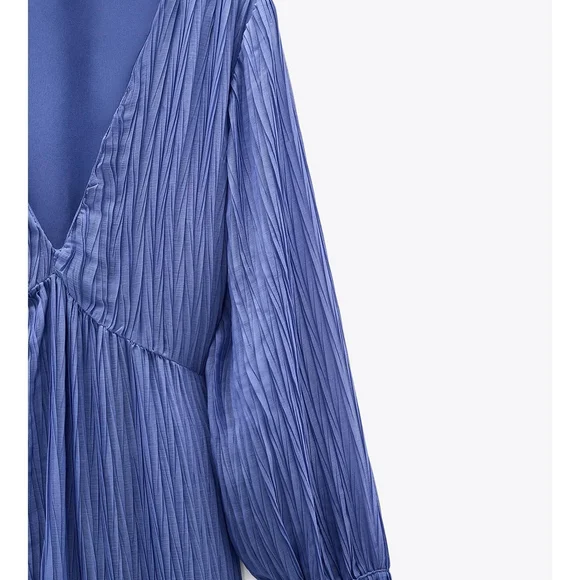 Zara Blue Pleated Maxi Dress - Picture 2 of 5